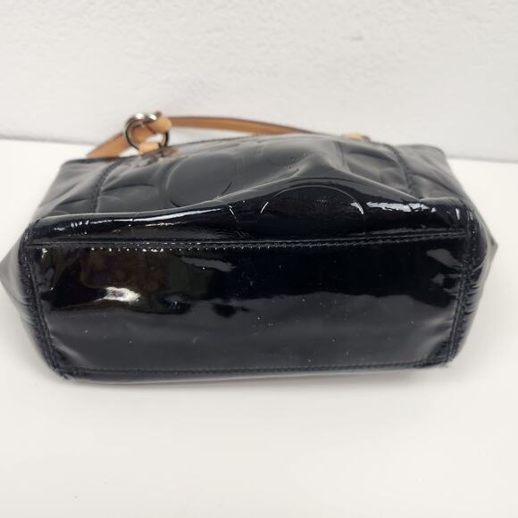 Coach Black Patent Leather Purse Handbag 11" x 7" Monogrammed Embossed C - Picture 5 of 9